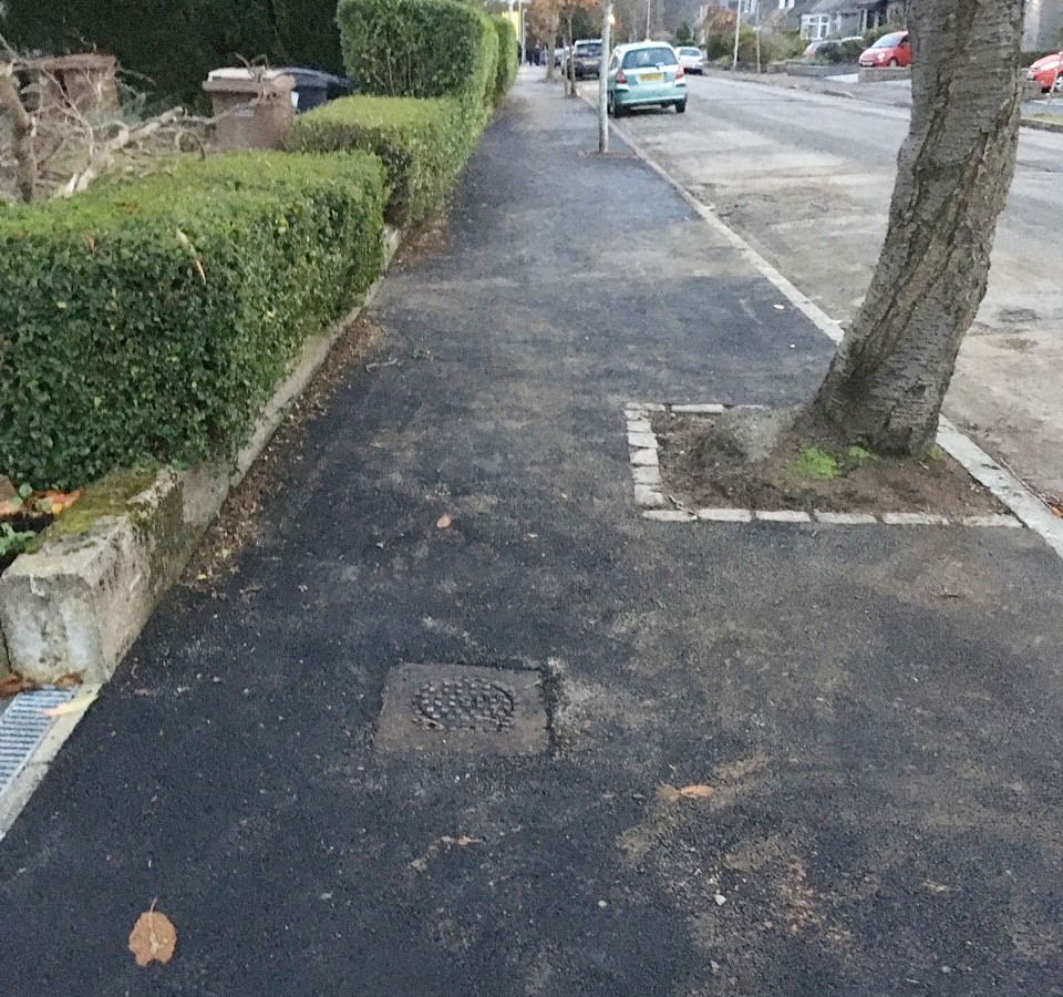 Photo of new pavement on even numbered side of Wellbrae Terrace